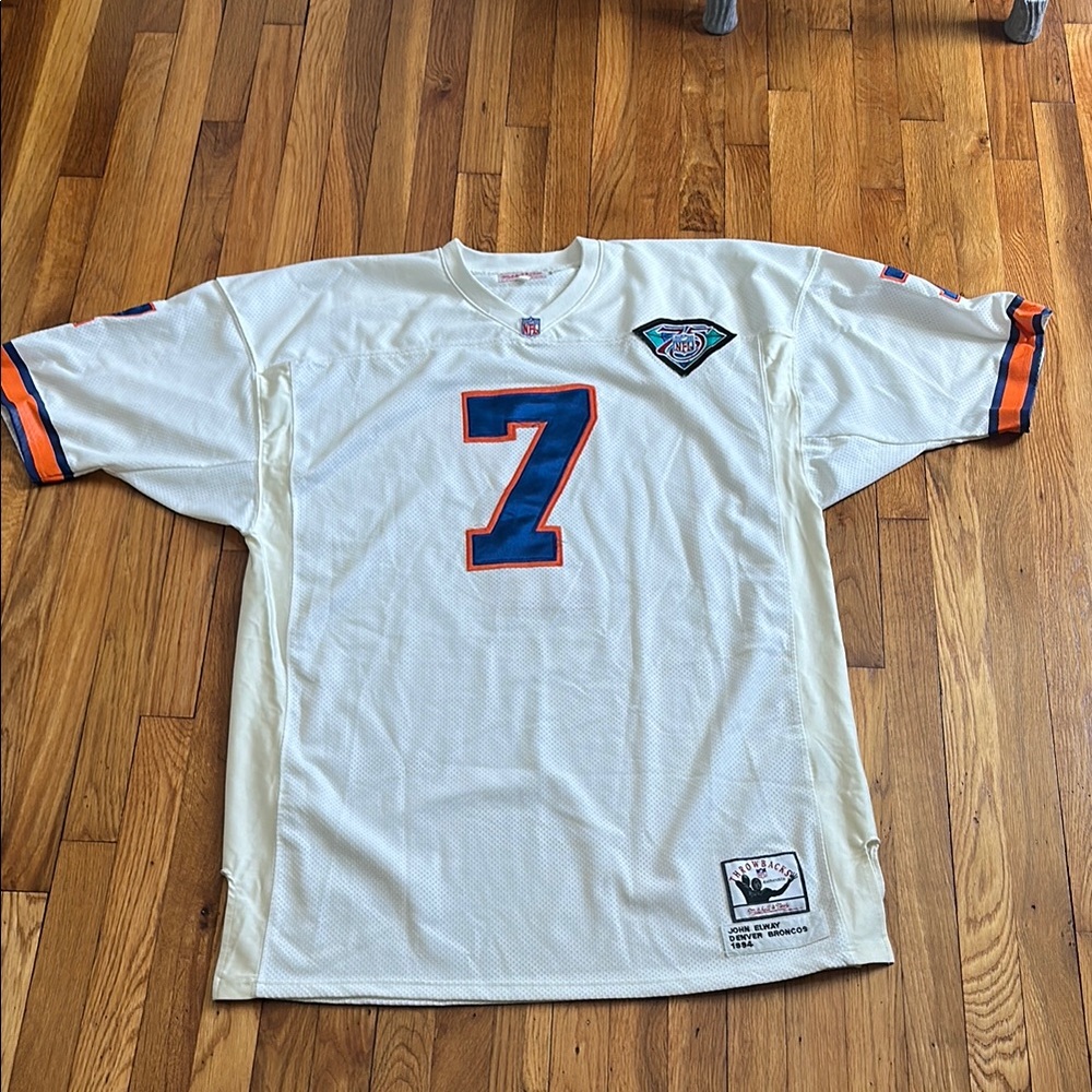 Mitchell & Ness White and Orange John Elway Jersey
